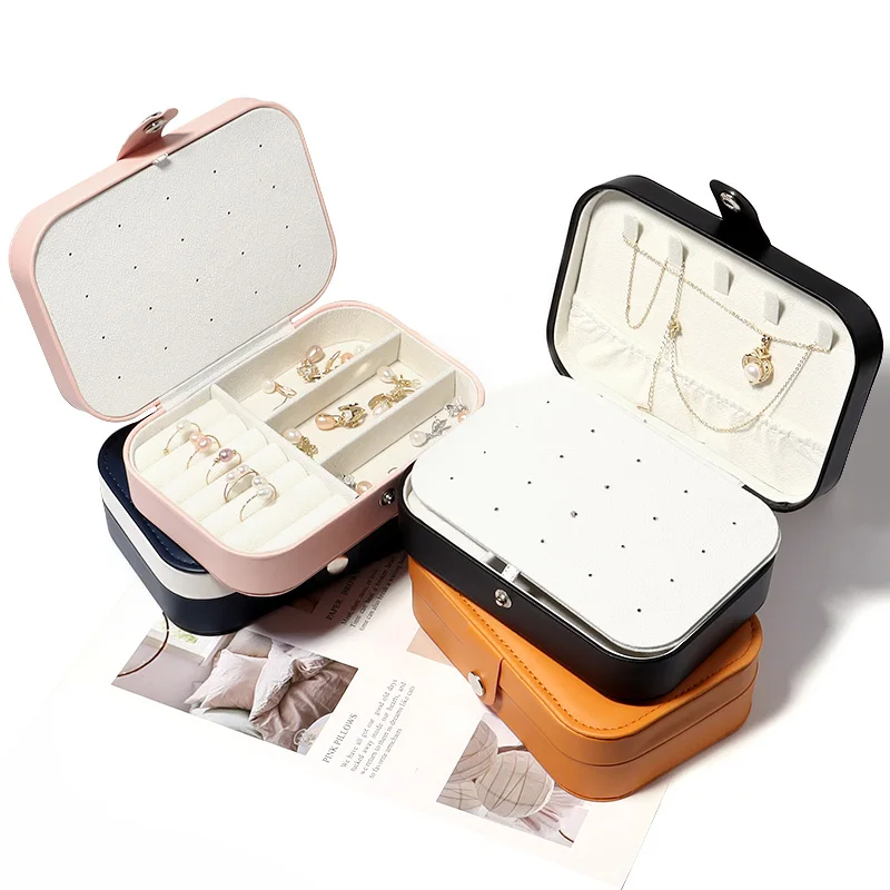 

Portable Jewelry Storage Box Travel Organizer Jewelry Case Leather Storage Earrings Necklace Ring Jewelry Organizer Display