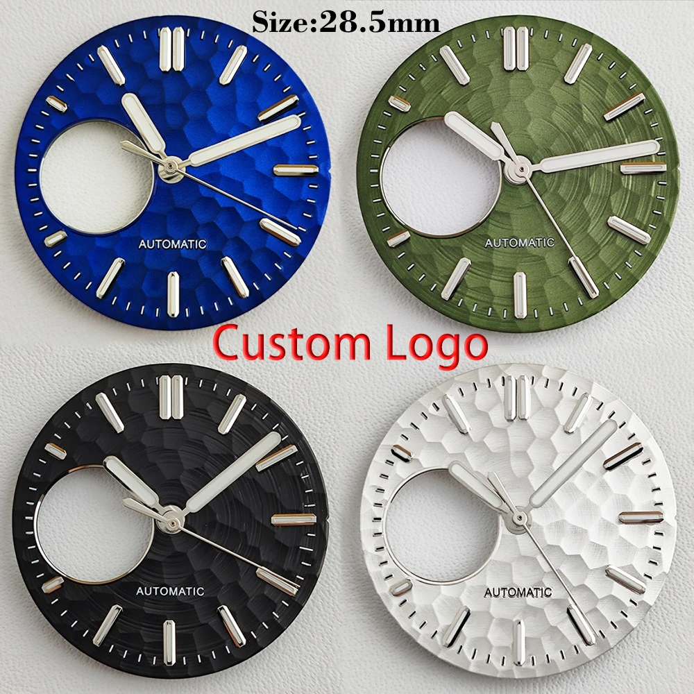28.5mm NH38 dial Honeycomb texture Watch dial Custom logo dial accessories green luminous hollowed out dial for NH38 Movement ﻿