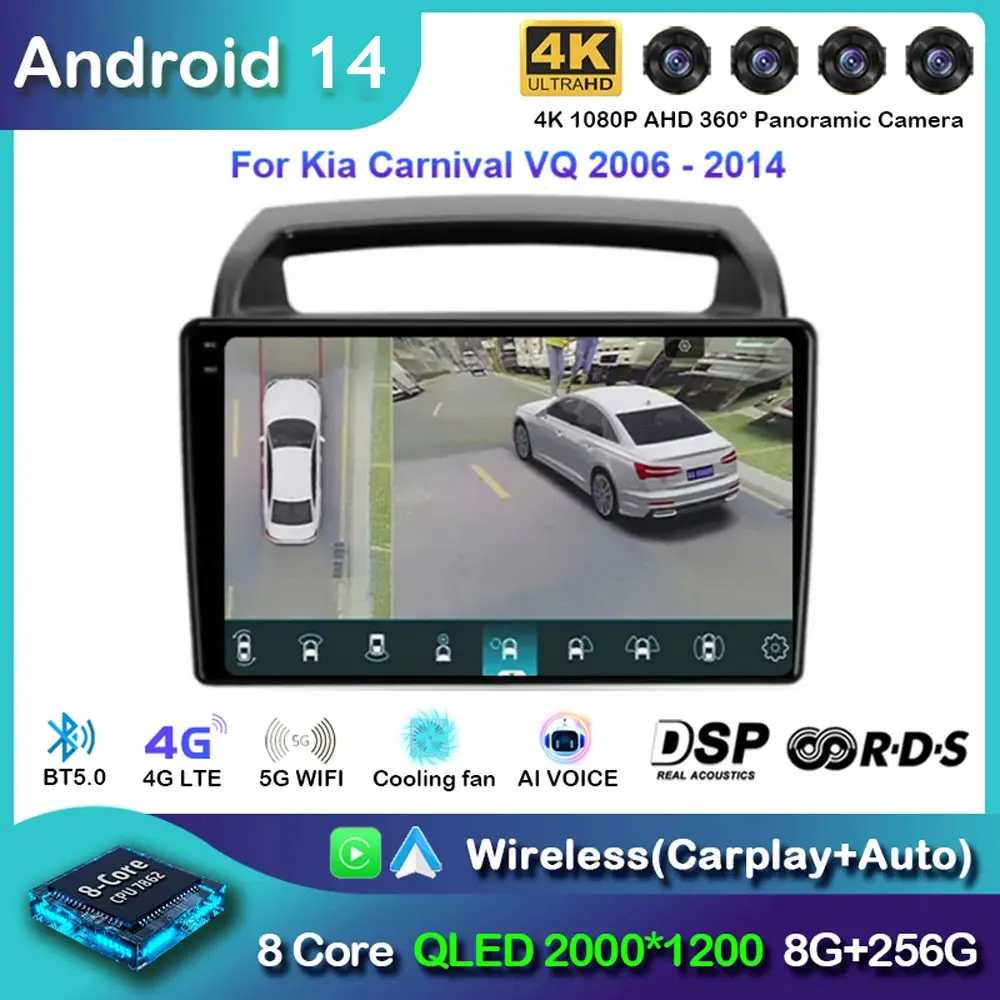 

Android 14 Carplay Car Radio For KIA Carnival VQ 2006 - 2014 Navigation Multimedia Player Stereo WiFi+4G BT video Auto 2 DIN DSP