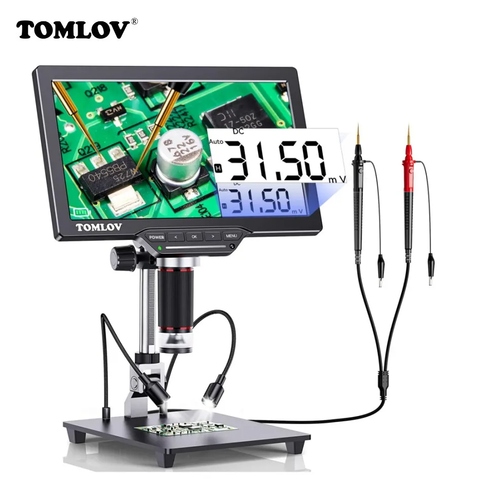 TOMLOV DM202M HDMI Digital Microscope with Multimeter 10.1" Soldering USB Microscopio for Electronic PCB Inspection Repairing