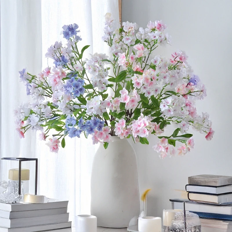 Plumbago de 34 pulgadas, tallo Floral de seda Artificial, flores de imitación, decoración del hogar, arreglo de flores de boda, accesorio de fotografía