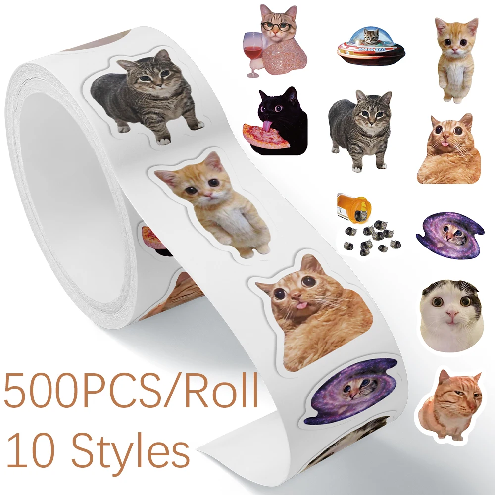 500개 귀여운 고양이 밈 오이아이 스티커 그래피티 노트북 가방 전화기 문구 귀여운 만화 데칼 DIY 방수 라벨