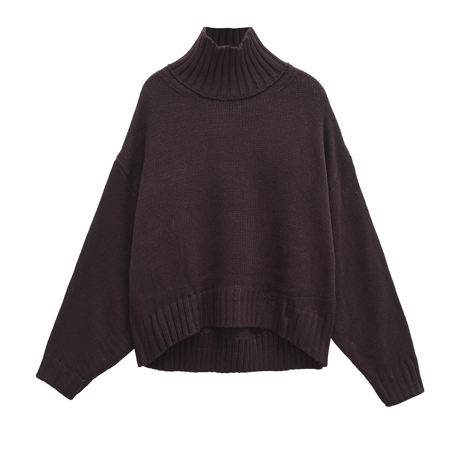 JNLEAOG Autunno New Faion Casual Lungo Sve Camere Maglione Marrone Profondo Collo Alto da Donna Street Sle Fibra di Poliestere