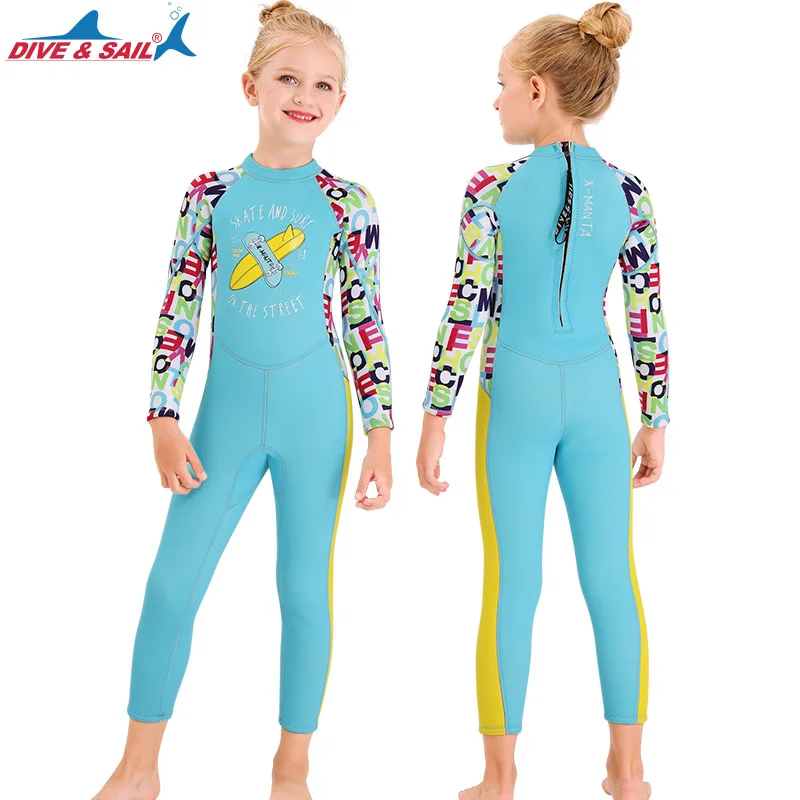 New2.5mmChildren's Thermal Swimsuit One-Piece Padded Diving Suit Long Sleeve Children Snorkeling Surfing Dive Skin