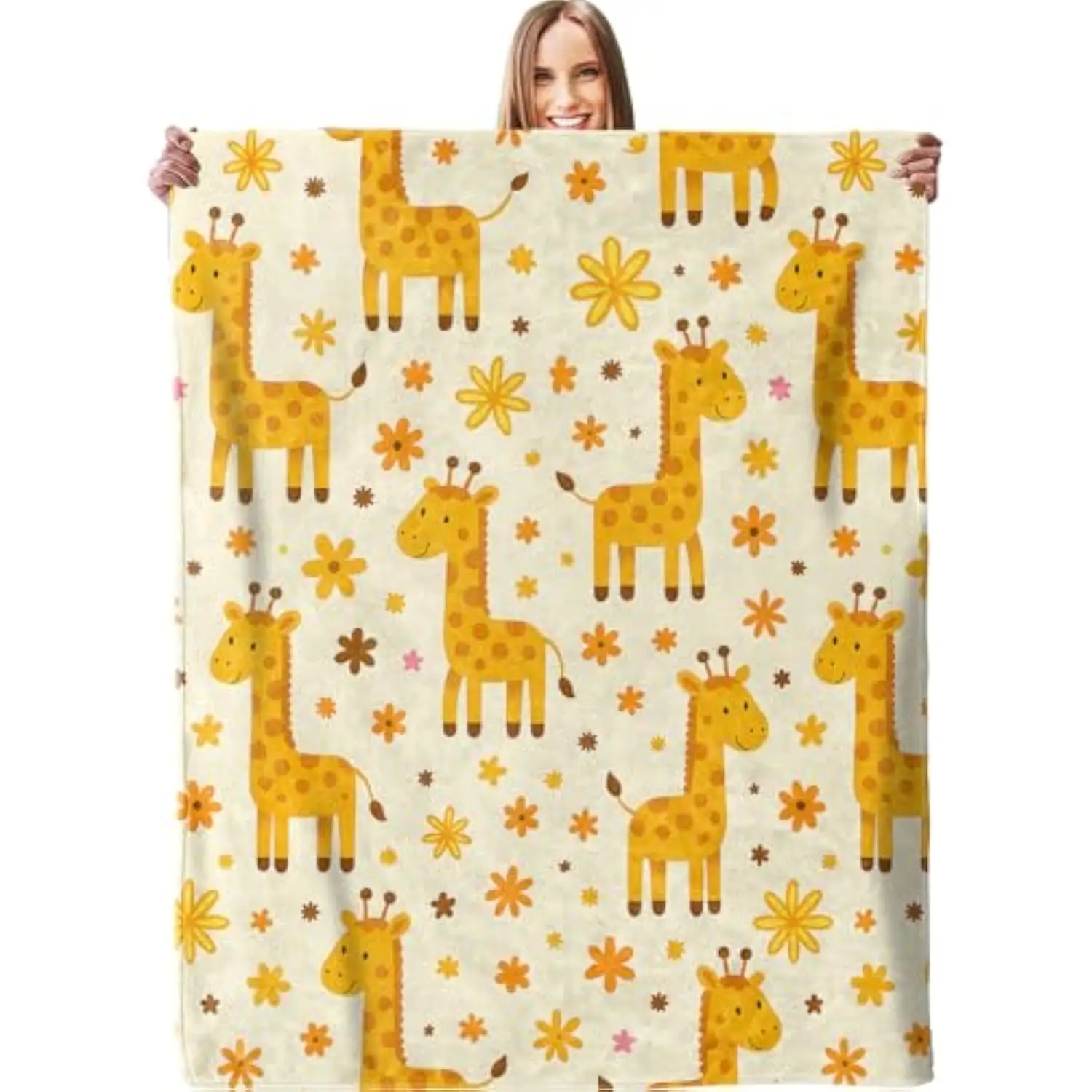 

Cheerful Giraffe Pattern Flannel Throw Blanket Soft Cozy Fleece for Couch Bed Travel Kids Adults