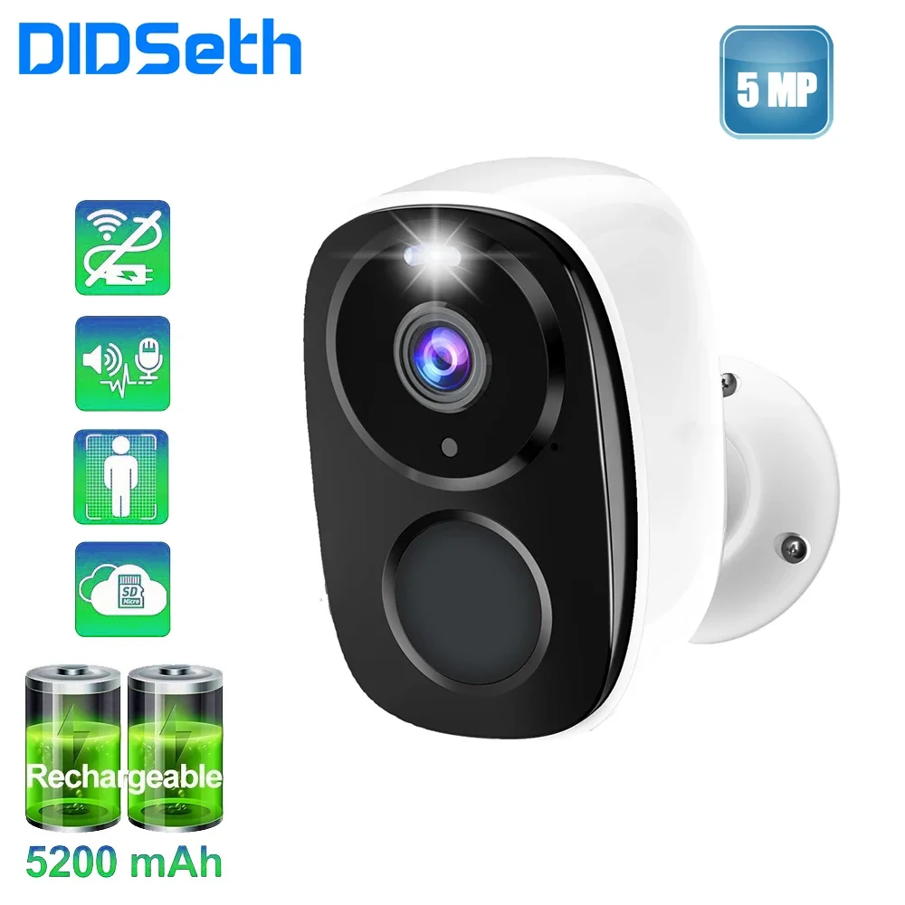 

DIDSeth 5MP IP Battery Camera Surveillance Battery Powered Security Camera Weatherproof Floodlight HD & WiFi for Outdoor