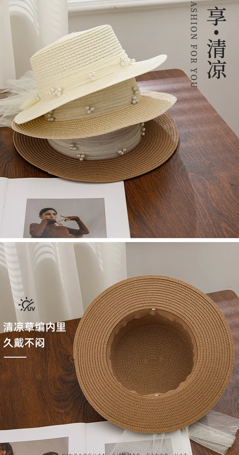Koreanischer handgewebter Strohhut für Damen, atmungsaktiver Sonnenschutz, Sonnenhut für den Sommer, Outdoor-Reisen, UV-Schutz, Strand-Panama-Kappe – Detail 2