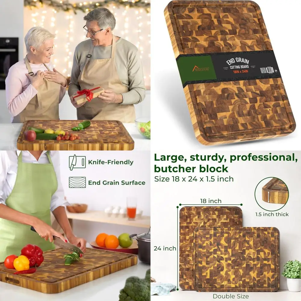 

Acacia Wood Cutting Boards 23x18x1.5 - Large Chopping Blocks with Storage, Juice Grooves, and Handles for Kitchen Prep and Home