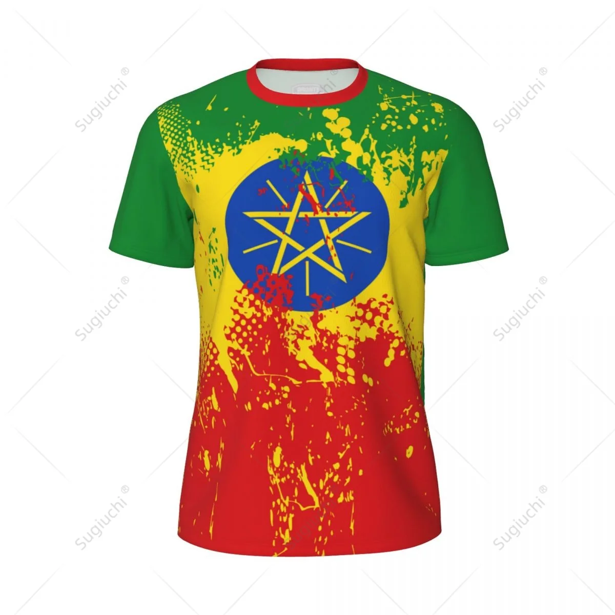 تصميم حصري إثيوبيا العلم الحبوب ثلاثية الأبعاد مطبوعة الرجال لتشغيل الدراجة كرة القدم تنس اللياقة البدنية الرياضة شبكة المشجعين تي شيرت قصير #2