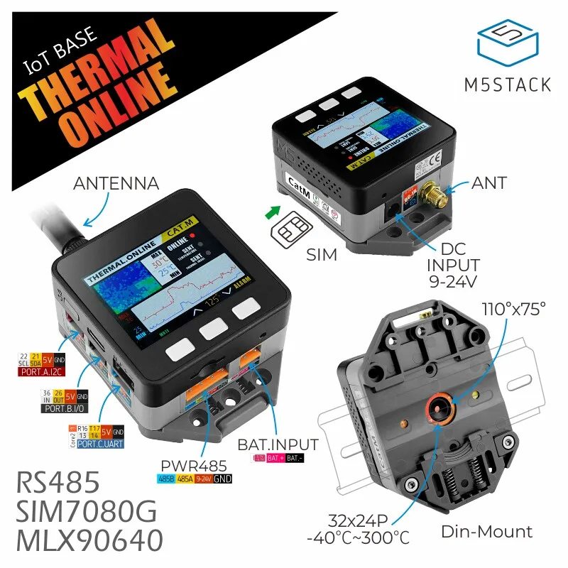 

Official M5Stack IoTBase Thermal Online CatM Industrial Grade Infrared Thermal Imaging Kit