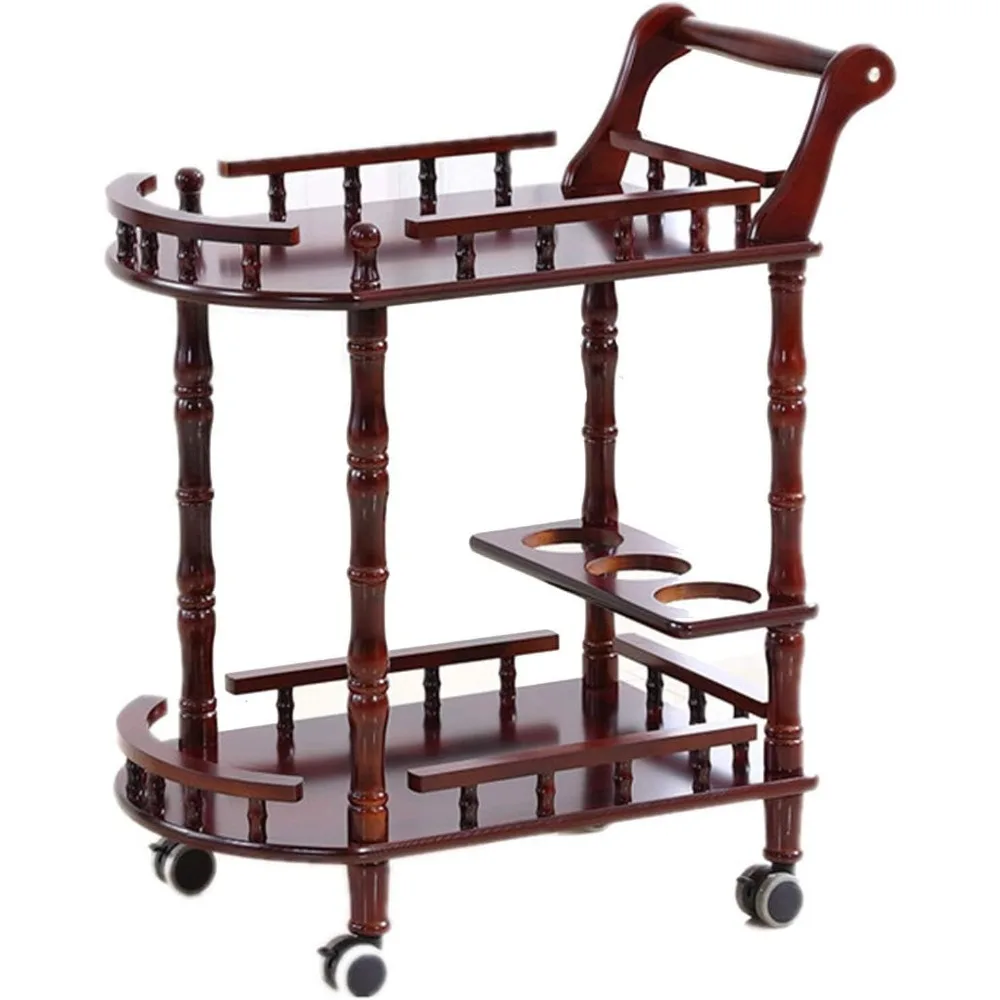 

Bar Serving Carts Business Restaurant Wine Cart, Hotel Trolley Rolling Bar Cart, Metal Serving Cart with Solid Wood Panel, 2-Tie