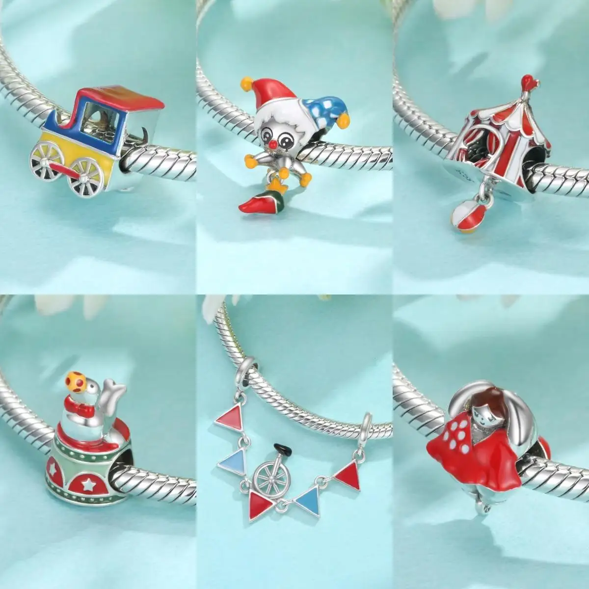 

925 Sterling Silver Circus Fantasyland Clown Circus Pumpkin Car Dancing Girl Performance Animal Elephant Pendants Jewelry Charms
