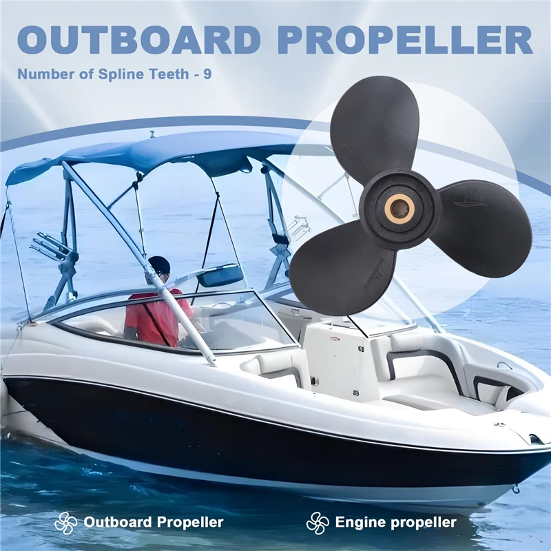 AU34-المروحة الخارجية 6E0-45941-01-El 7 1/2X8-Ba لسبائك بلاستيكية 4Hp-6Hp 3 شفرات سوداء 9 أسنان سبلاين