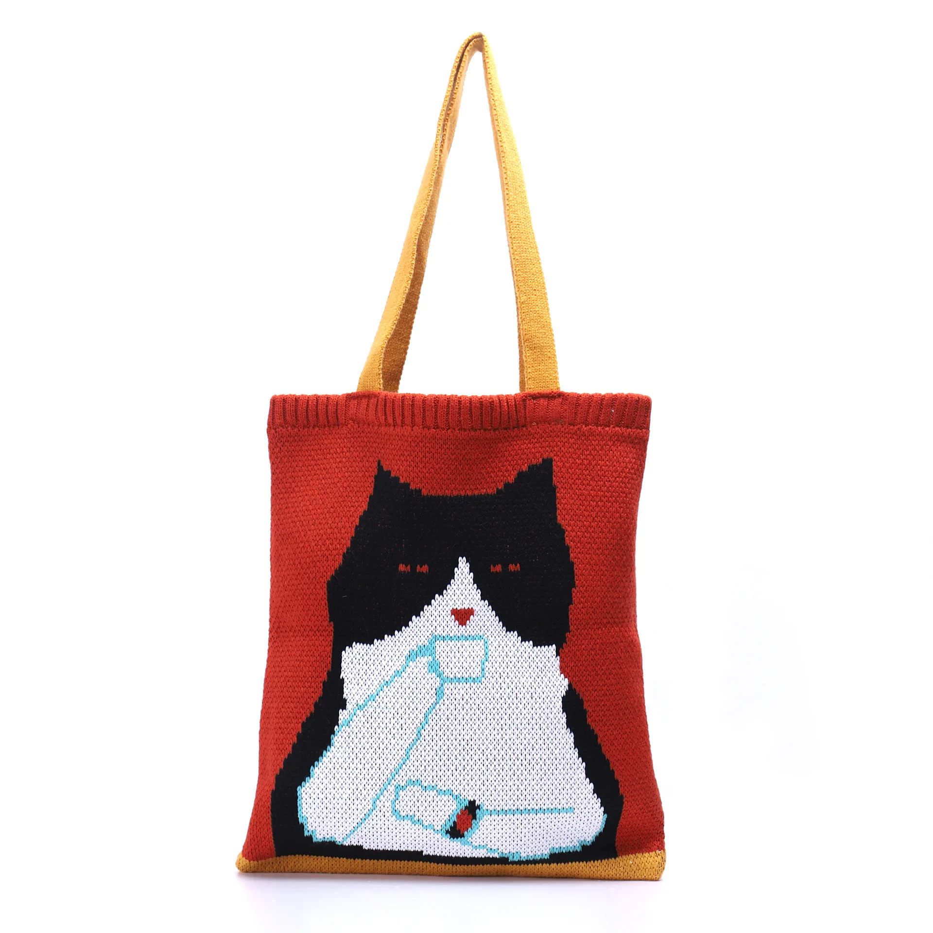 Cute Cartoon Duck Cat Wool Knitted Bag Autumn and Winter Tote Shopping Bag Ladies Large Capacity Soft Shoulder Bag Handbag