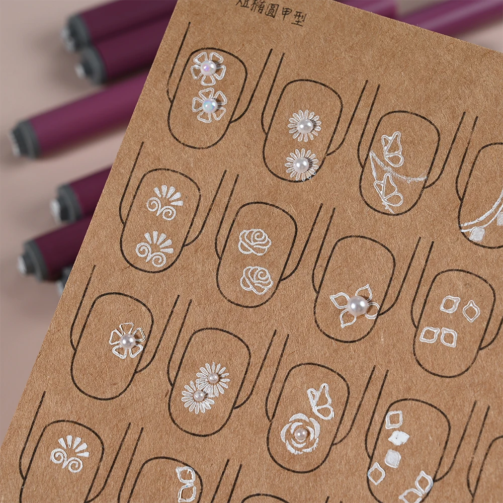 나비 네일 아트 스탬프 펜, 실리콘 헤드 장미 꽃 마찰 도구, 핑크 연마 페인팅 드로잉 매니큐어 도구, 4 개, 6 개, 10 개/세트