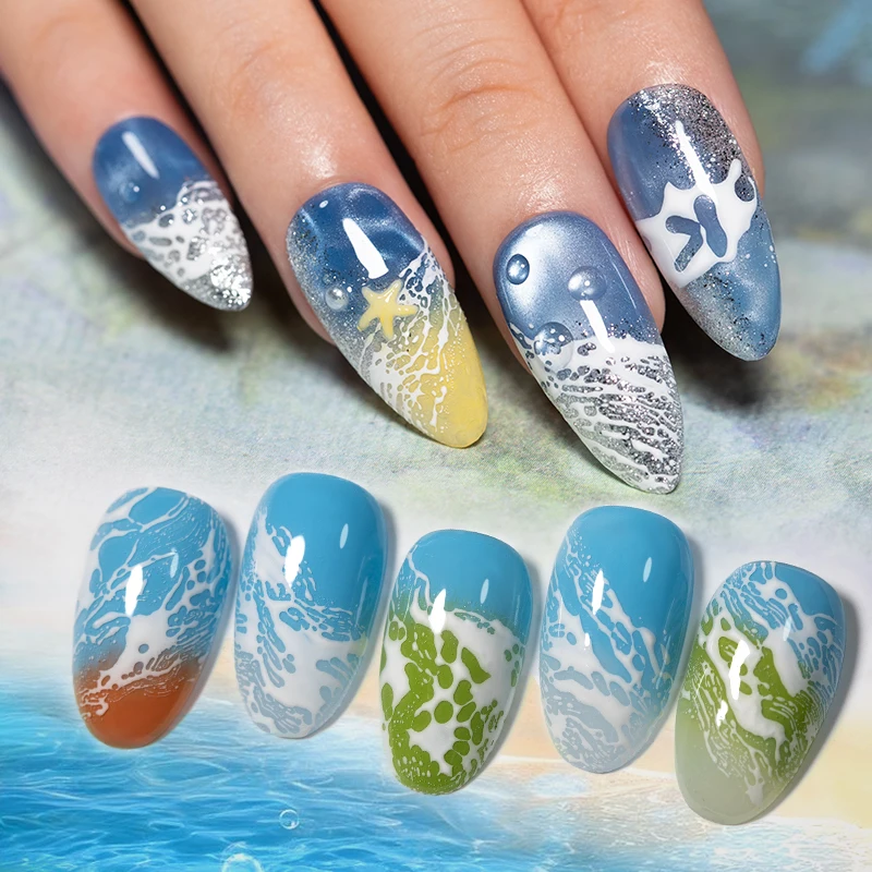 5ML Poke Art Gel Nail Polish Lace Hole Black White Poke Bubble Ocean Wave Pattern Soak Off UV Painting Gel Poke Base Gel Needed 5