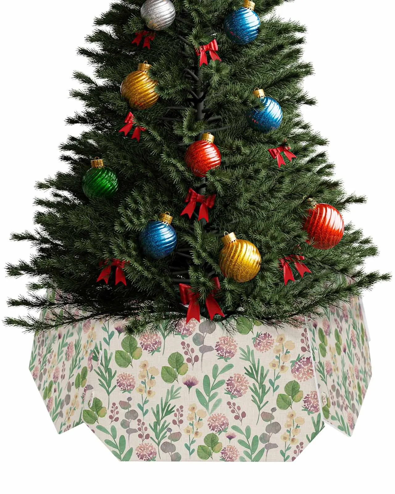 Plants Flowers Leaves Christmas Tree Creative Printed stereoscopic Tree Bottom Decoration Festival Party Tree Skirt