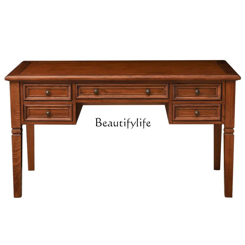 

American rural ash wood solid wood desk computer desk water-based paint white