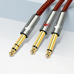 Wysokiej jakości stereofoniczny męski kabel Audio 6.35mm na podwójny 6.5mm 6.35mm do 2x6.35mm męski wtyczka Mono kabel do mikrofonu miksera Amp