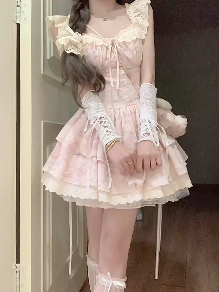 

Sweet Floral ort Dr with Gentle Sves Square Collar Princ Sle A-Line Silhouette for Young Women Spring Summer Aut...