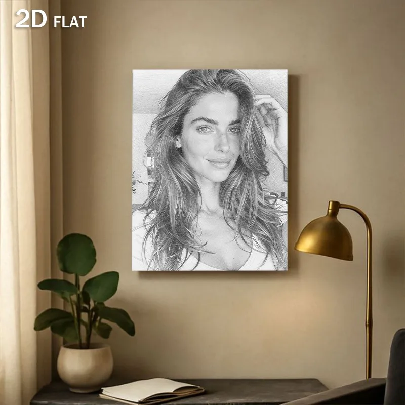2D Flat, Personalized Self Unframed - Portrait Sketch - Custom Photo, Black and White Minimalist Line Art Canvas