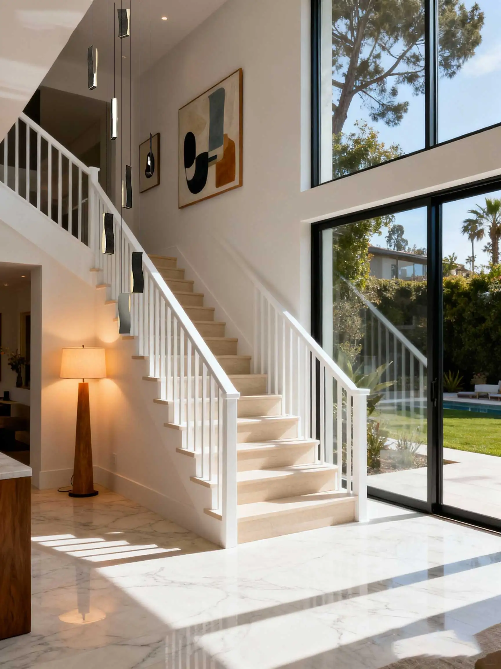 

Aesthetic modern crystal chandelier featuring pendant lights for living room and staircase with interior home decoration lightin