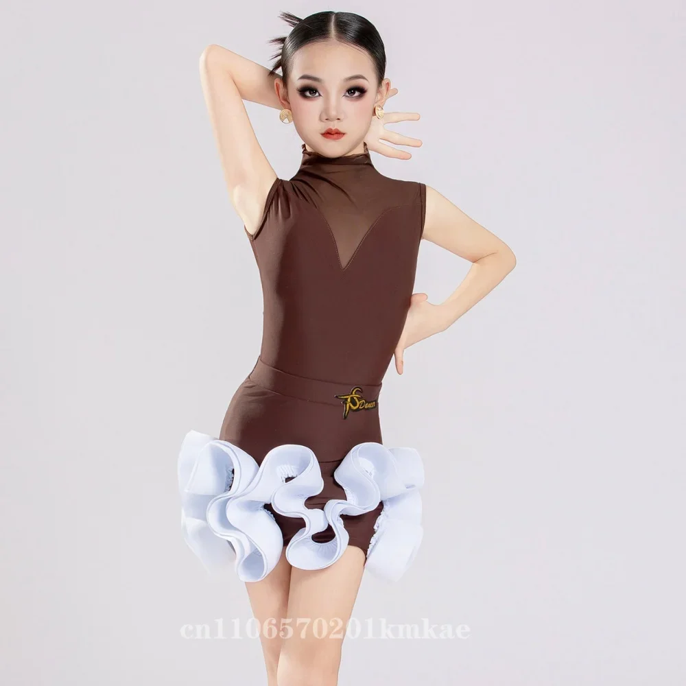 Neues lateinamerikanisches Tanzkleid für Kinder, Chacha Samba Latein-Tanzkostüme für Mädchen, ärmellose Latein-Tanzkleidung