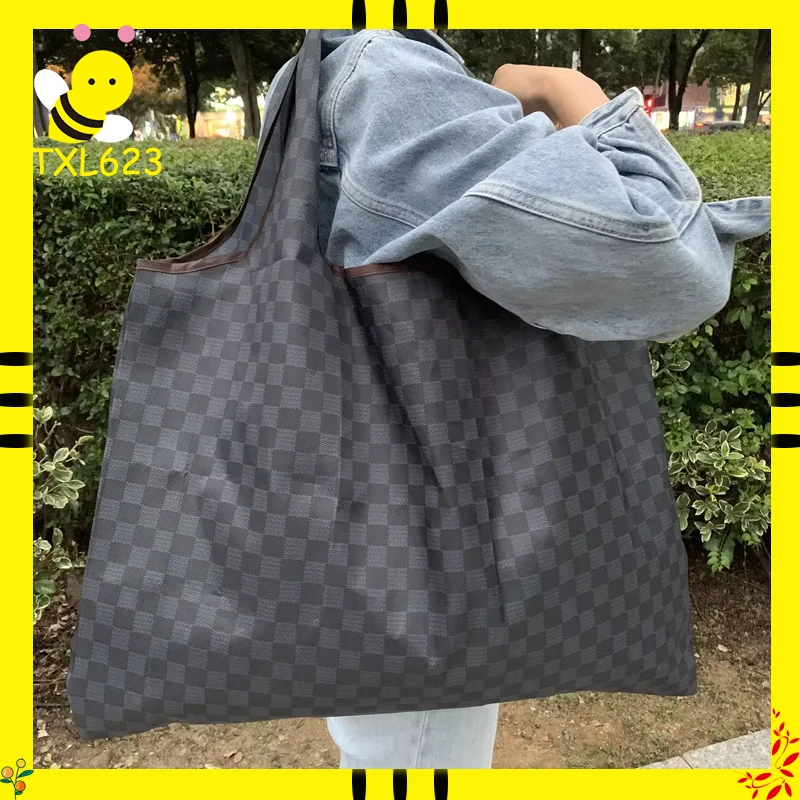 Eco-Friendly Reusable Folding Tote Bag Compact Shoulder Handbag for Travel & Supermarket Shopping Women's Portable Gift Hot Sell
