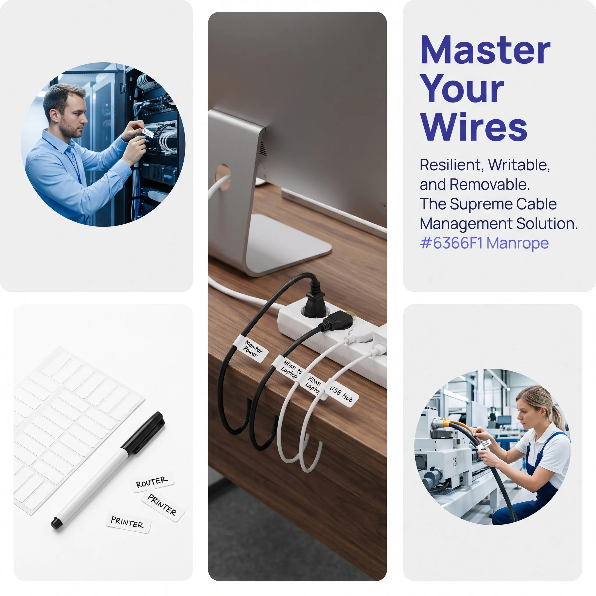100pcs Writable Cable Labels Self-Adhesive Reusable Nylon Cord Tags for Wire Organization