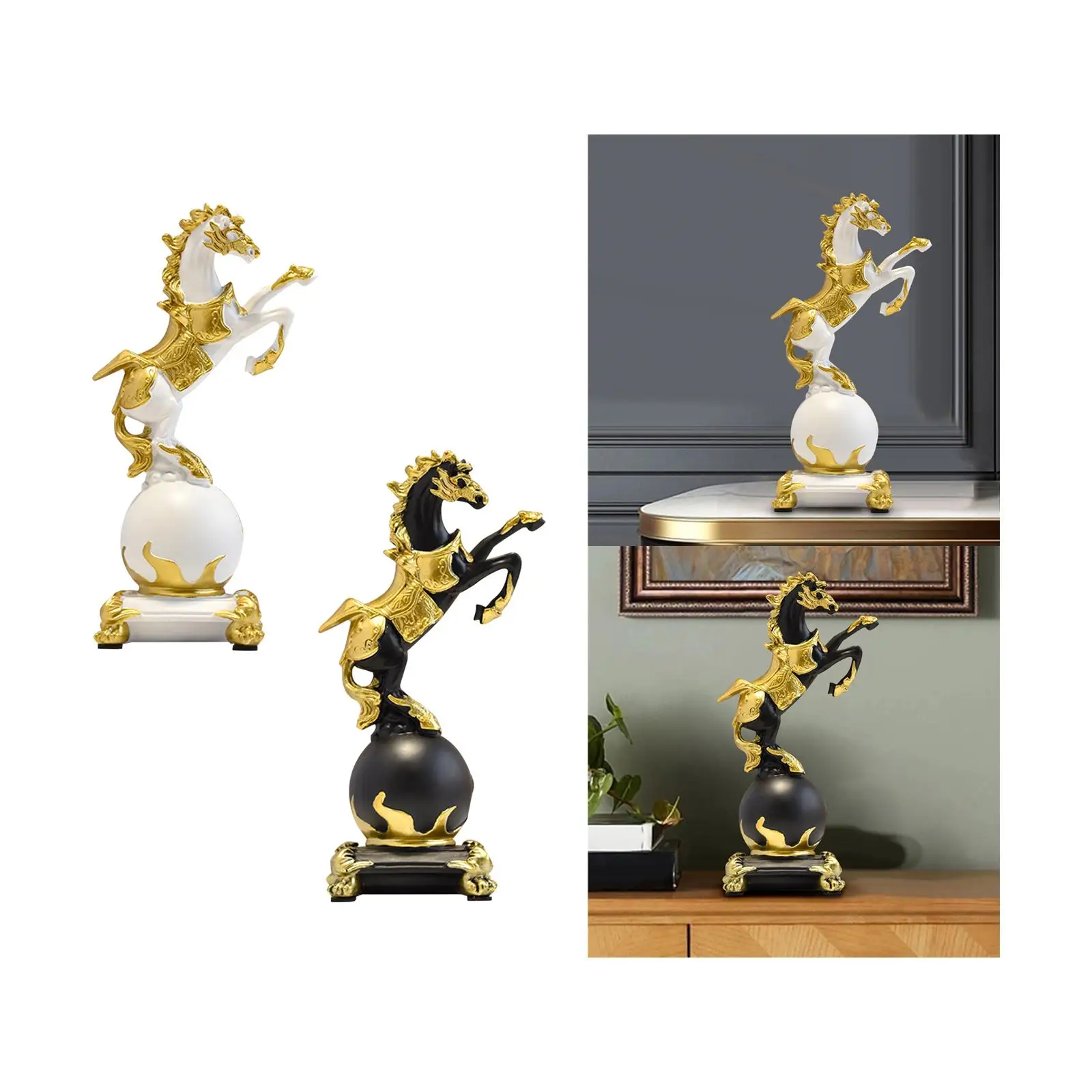 

Horse Figurine Decorative Statue Resin Nordic Style Collectible Animal Sculpture Desktop Ornament for Cabinet Shelf Office