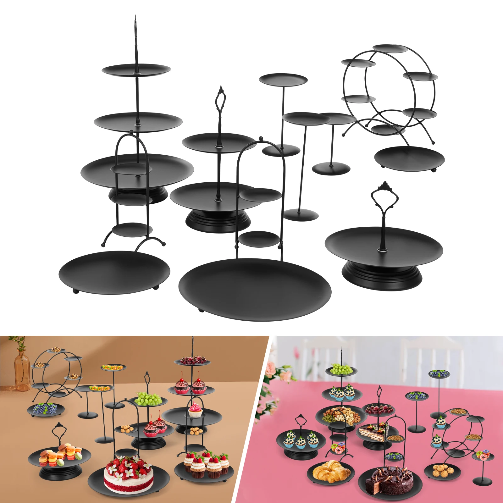12pcs Black/White Iron Cake Stands,Round Dessert Display Tabletop for Show  Cakes and Desserts
