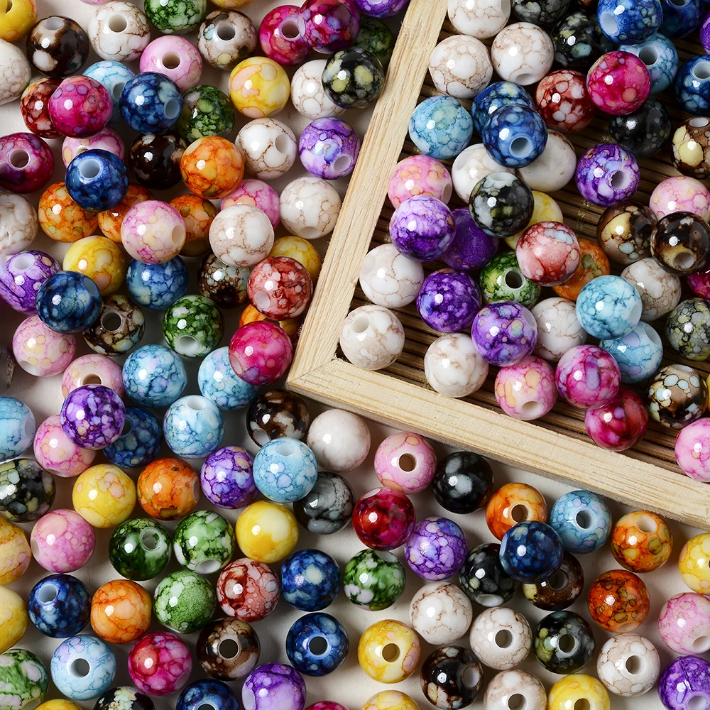 500/250 Stück 8mm Acryl-Perlen in zufälligen Farben, rissige Spacer-Perlen für Schmuckherstellung, DIY handgemachte Perlenarmbänder und Ohrringe – Detail 5