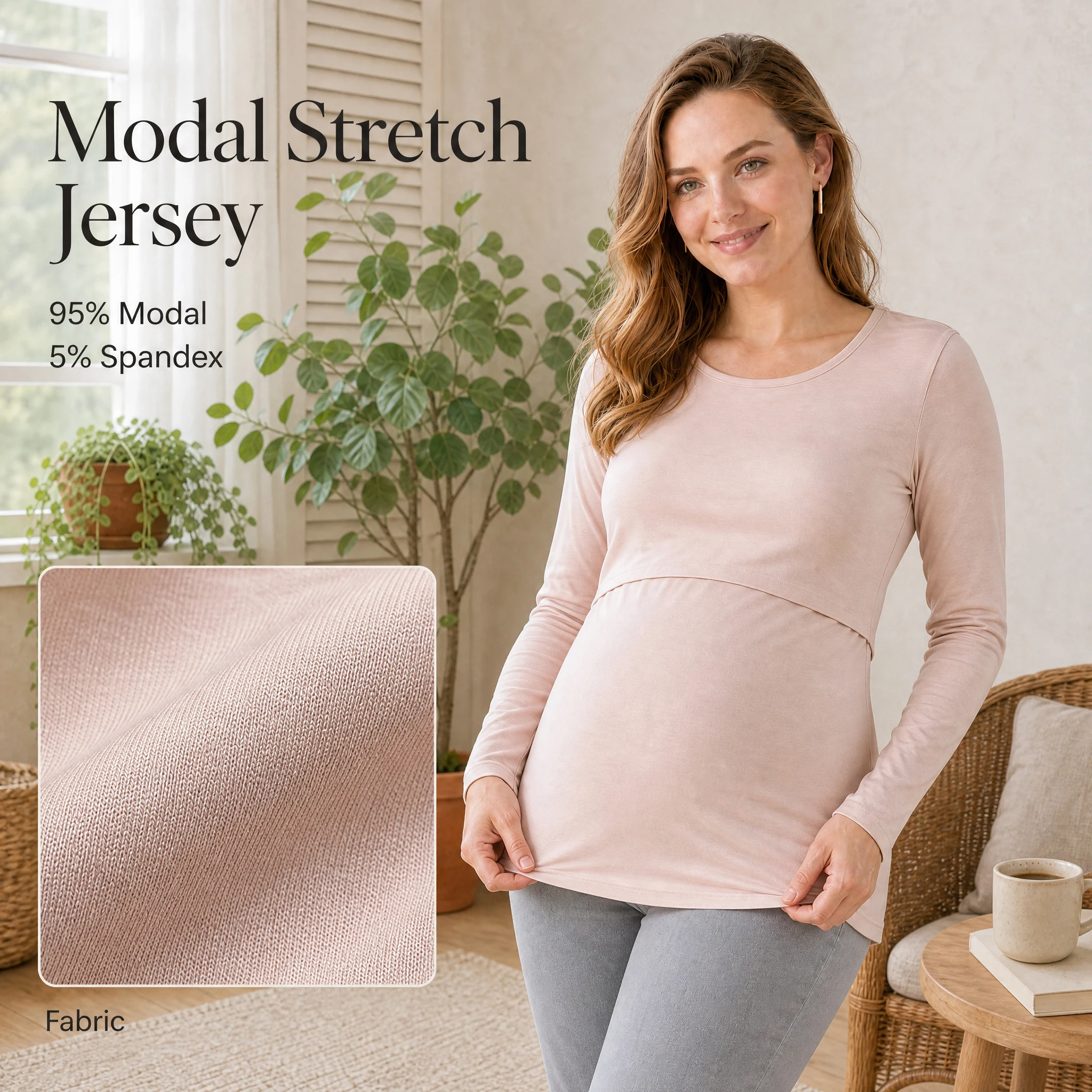 Long Sleeve Maternity Nursing Top Modal Stretch Pull Up Breastfeeding Shirt Pregnant Women Daily Wear