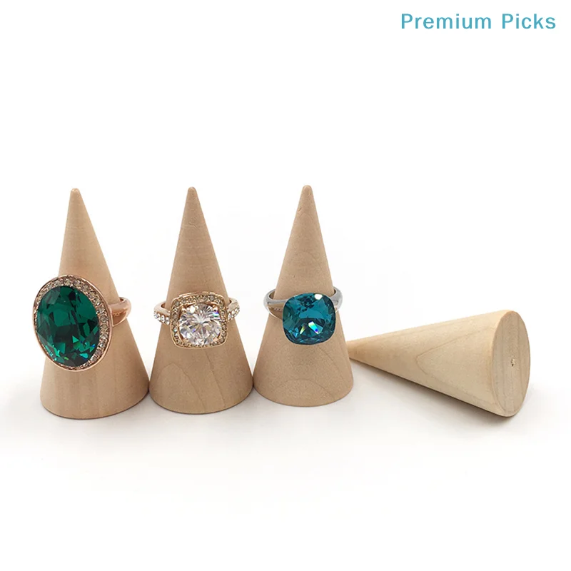 portable5 Pcs/Set Ring Organizer Wooden Cone Creative Ring Holder Jewelry Display Holder