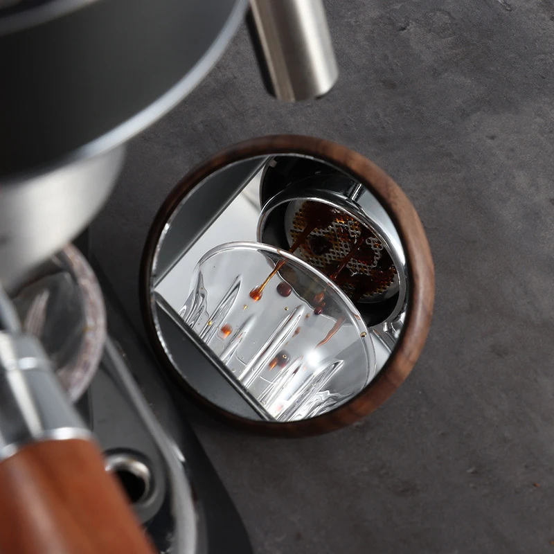 

360°Rotary Espresso Lens Flow Rate Observation Wooden Base Magnetic Bracket Coffee Tampering Reflective Mirror Cafe Machine Tool