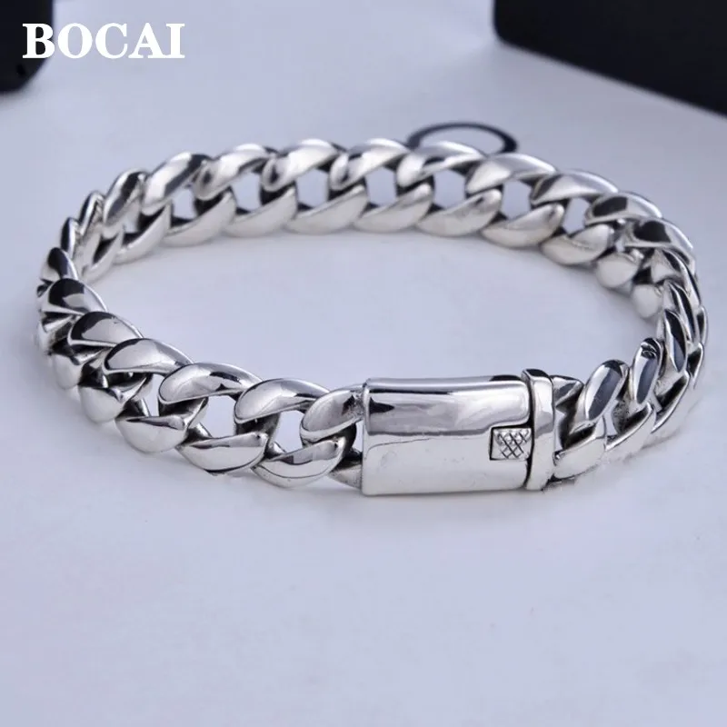 

BOCAI 2021 Fashion New S925 Silver Man and Woman Bracelets Punk Hip-hop Lettering Cuban Chain Creative Hipster Couple Gift