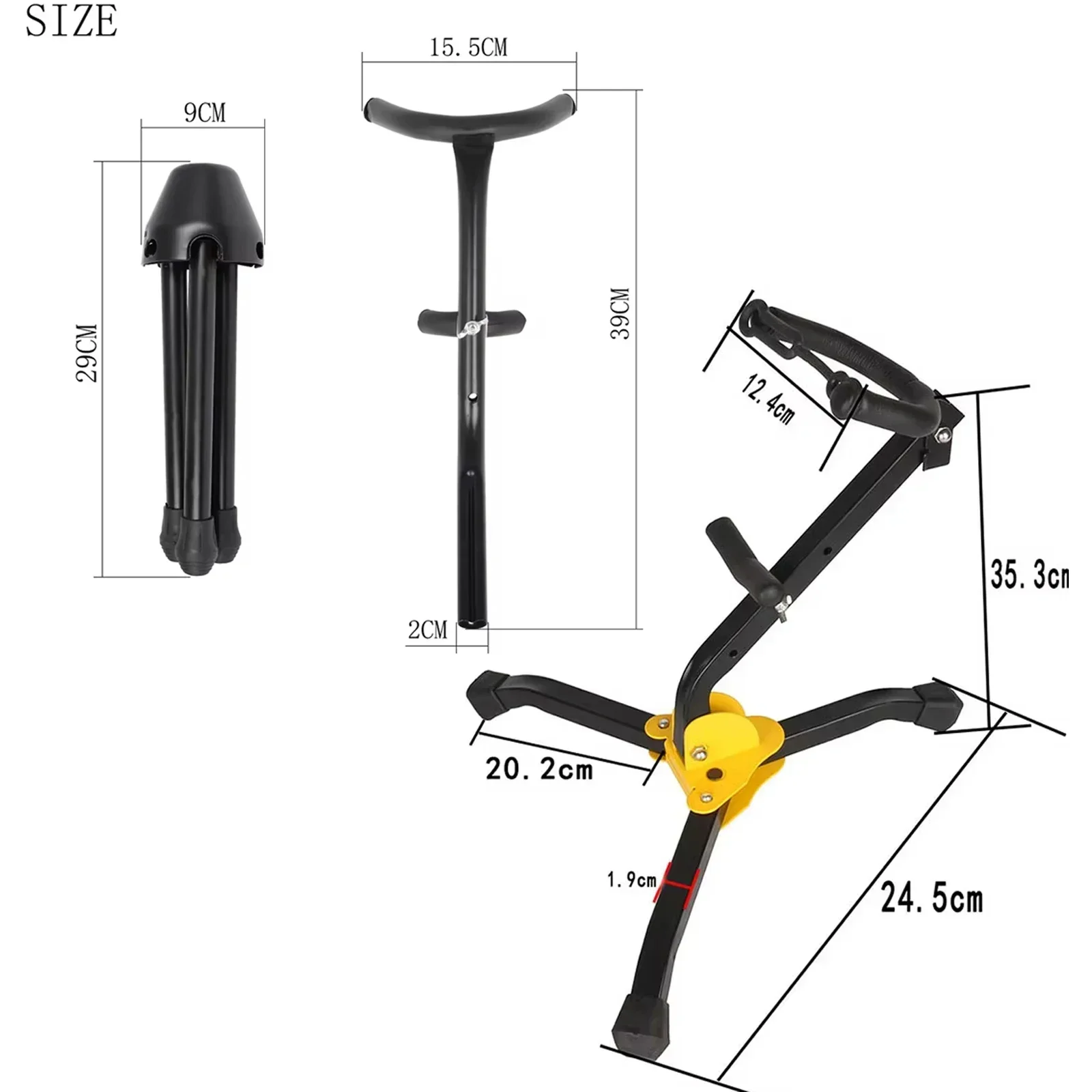 Suporte de saxofone alto, tripé de metal dobrável para instrumentos musicais, peças de instrumentos de sopro