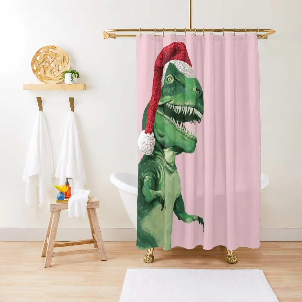 

Happy Santa T-Rex Shower Curtain Shower For Bathrooms Shower Set Bathroom Decor Curtain