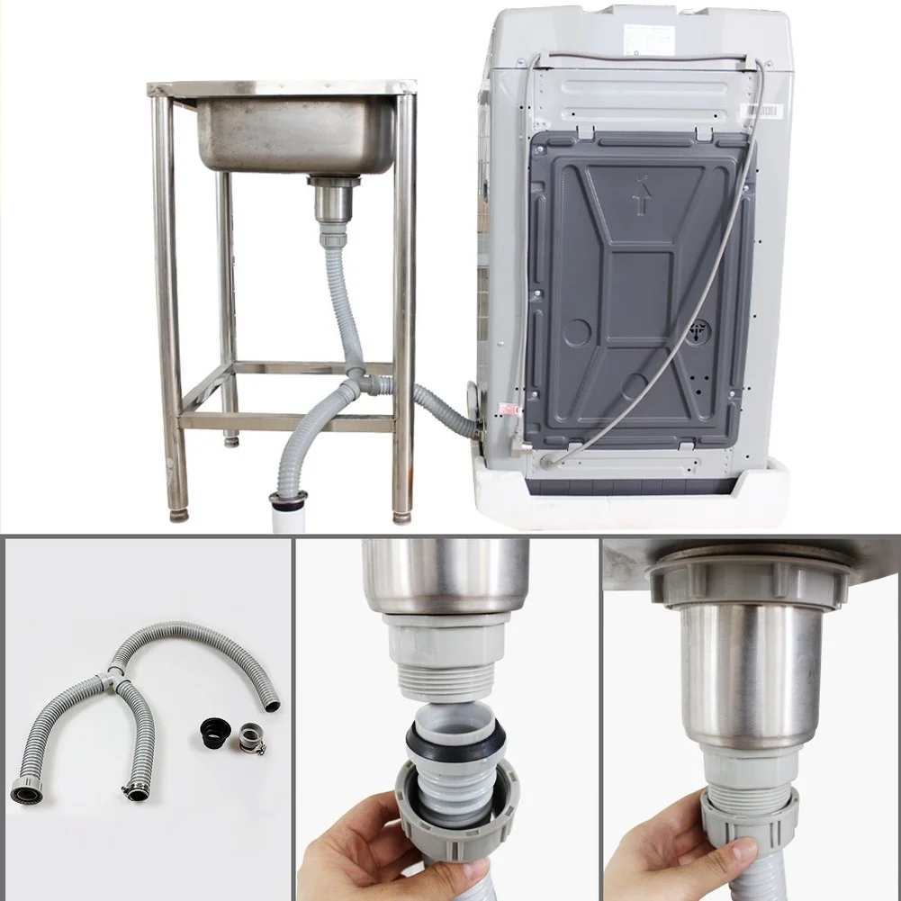 3-Way Laundry Sink Drain Pipe With Steel Wire PVC Hose For Washing Machine And Tub Connector Smell Stopper For Bathroom