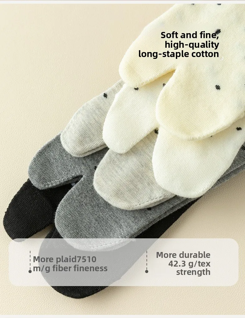 Polka Dot Tabi Zehensocken Damen Baumwolle Einfarbig Japanische Kimono Flip-Flop-Sandalen Split-Socken Mittel Schwarz Weiß Zwei-Zehen-Socken Finger – Detail 8