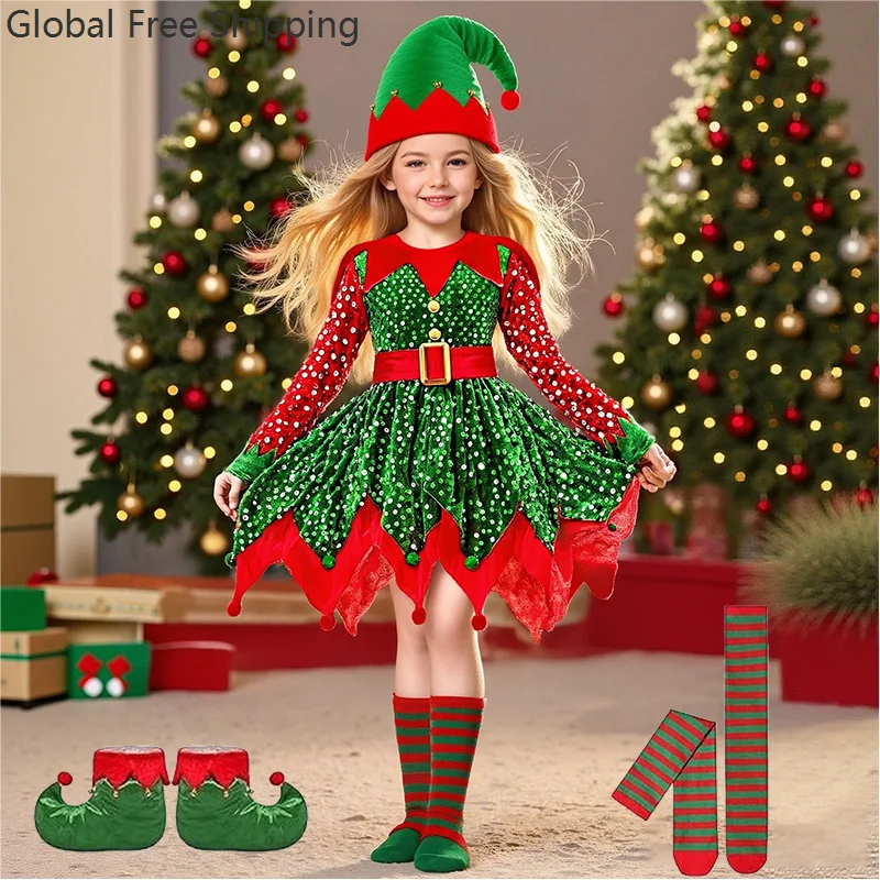 Robe De Noël Fille à Paillettes - Tenue Festive Brillante, Coton Doux, Pour Fêtes