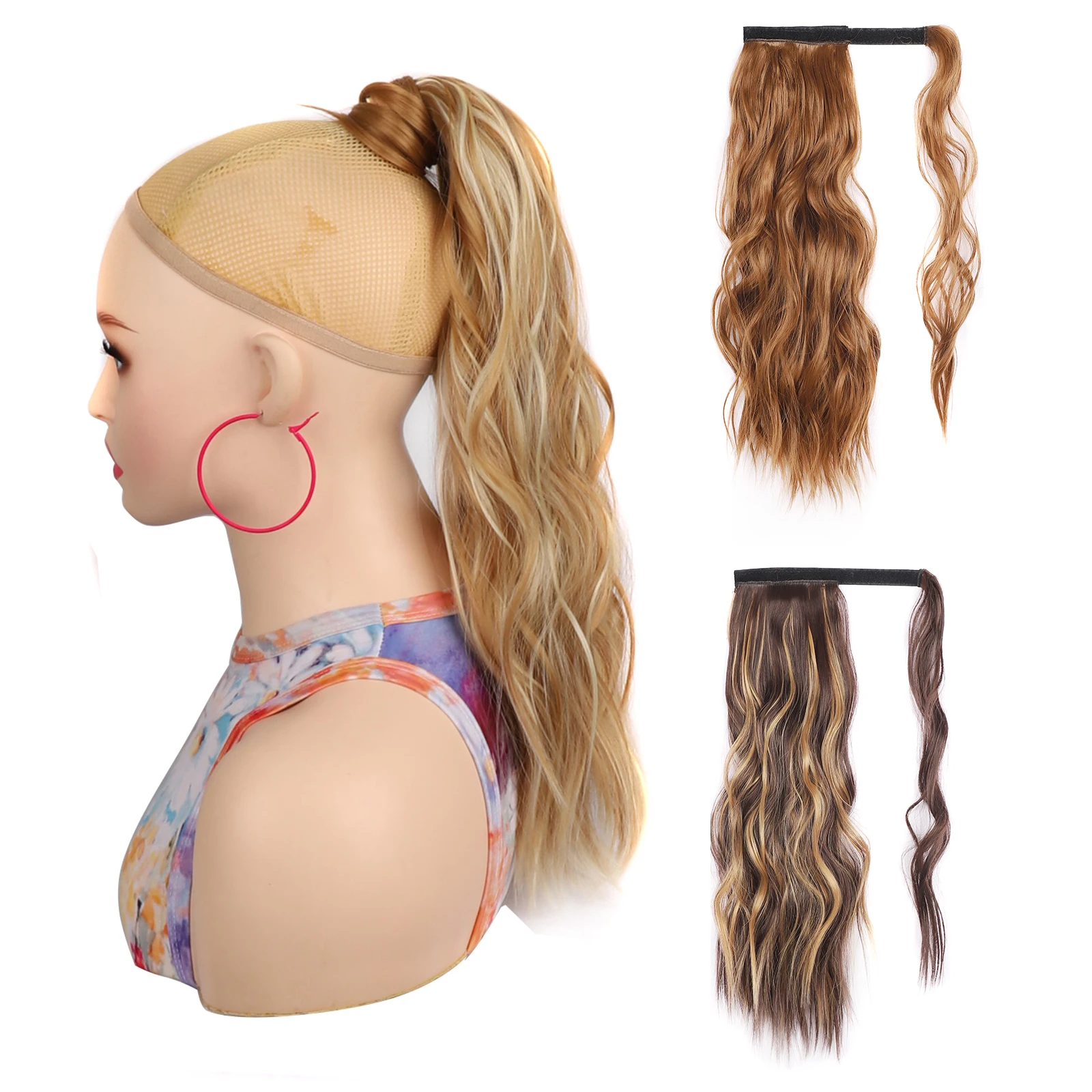 

jeedou Synthetic Hair Ponytail Extension Short Water Wave Hairpiece Wrap around Pony Tail Blonde Color