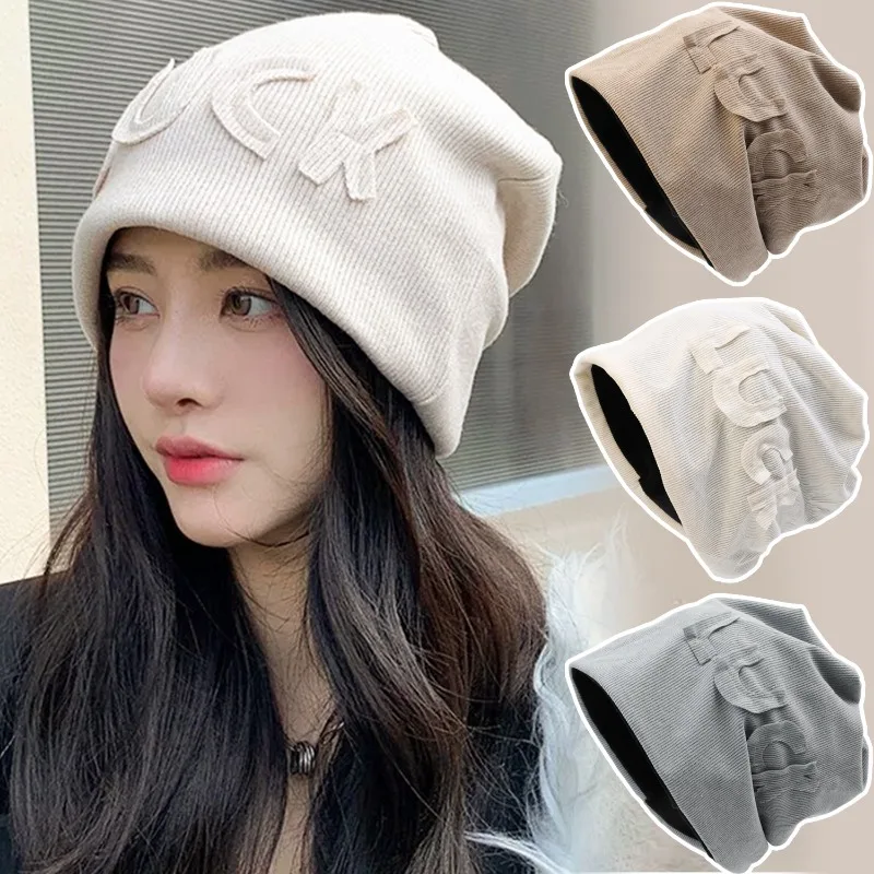 Loose Knitted Beanie Cap Letter Y2K Women Warmth Autumn Winter Hats Solid Color Korean Retro Hip Hop Men Couple Pullover Caps