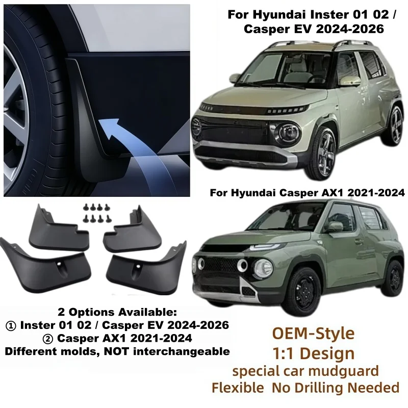 MudFlaps For All-new Hyundai INSTER 01 02 2021- 2025 Casper AX1 EV Mudguards Mud Flaps Splash Guards Fender Car Accessories