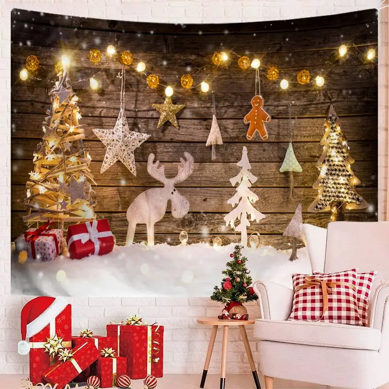 VIKAMA Fairy Tale Snow Scene Christmas Tapestry, Magical Wall Hanging Background Cloth for Living Room Festive Aesthetic Decor