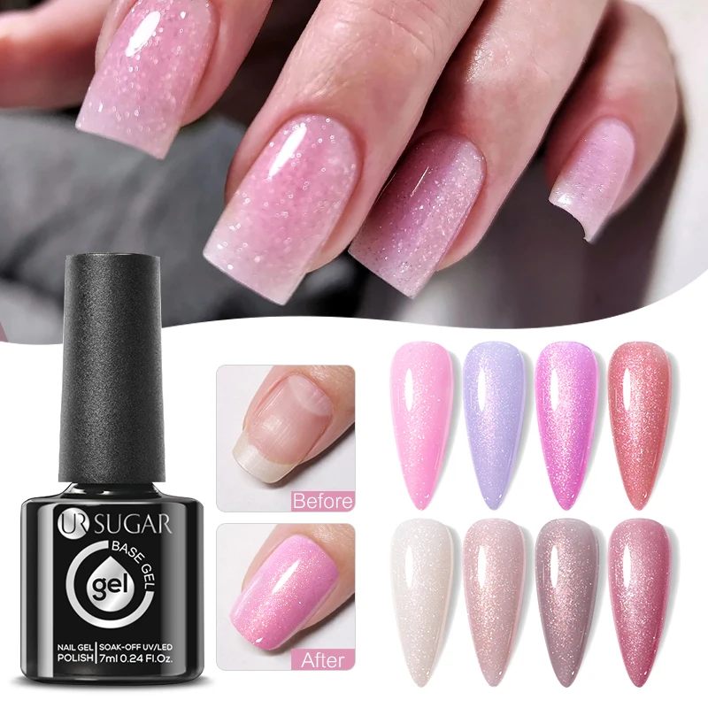 UR SUGAR 7ml Pink Glitter Rubber Base Gel Construction Nail Polish Semi Permanent Soak Off UV LED Enamels for Nails Art Varnish