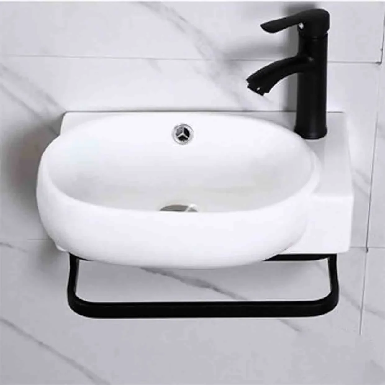 White Ceramic Wall-Hung Sinks with Towel Rack Small Apartment Bathroom Mini Corner Washbasin Balcony Hand-wash Basin with Faucet