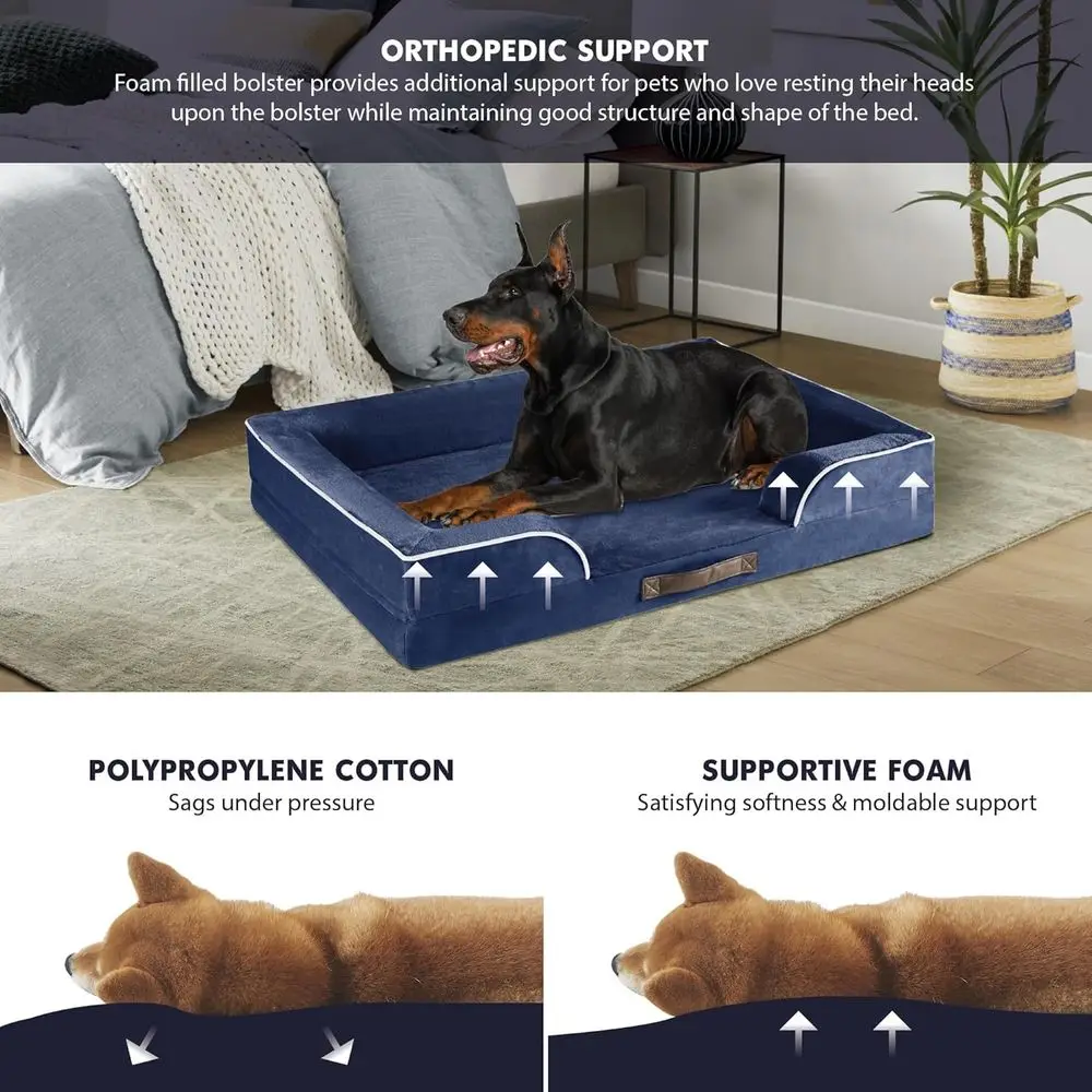 أريكة سرير للكلاب لتقويم العظام مقاس XXL - أريكة جامبو للحيوانات الأليفة مع رغوة الذاكرة، غطاء قابل للإزالة بالكامل وقابل للغسل، بطانة مقاومة للماء، غير قابلة للانزلاق