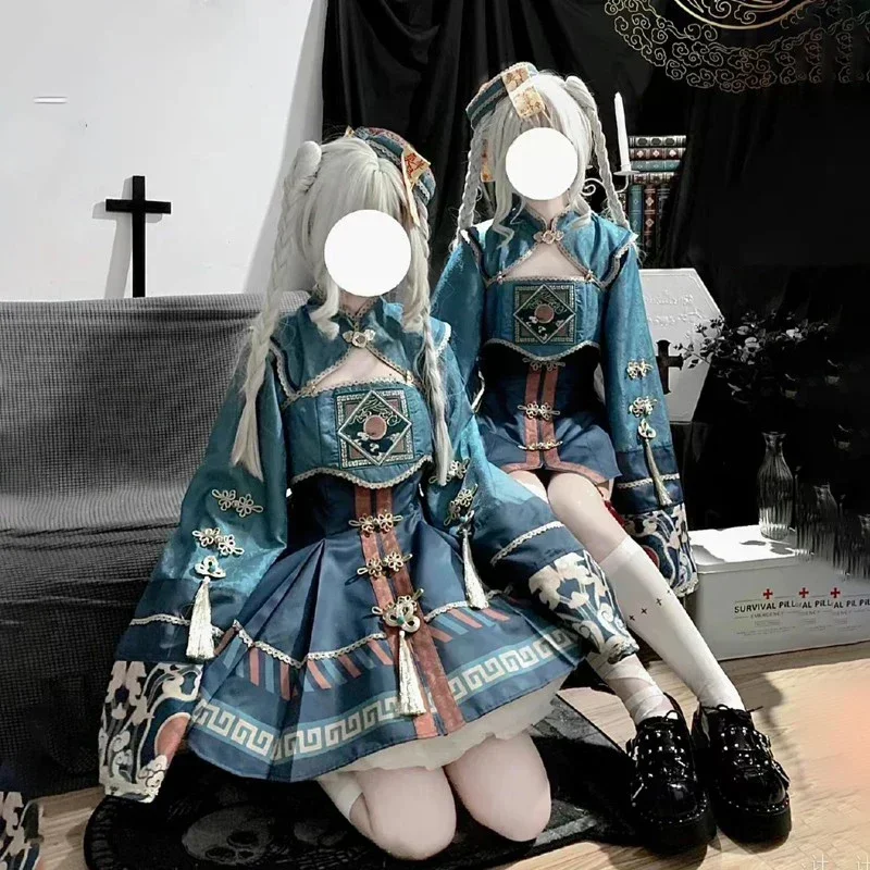 

Japanese Blue Lolita Dress Women Chinese Vampire Easter Halloween Festival Party Anime Clothes Kawaii Cosplay Zombie Costumes