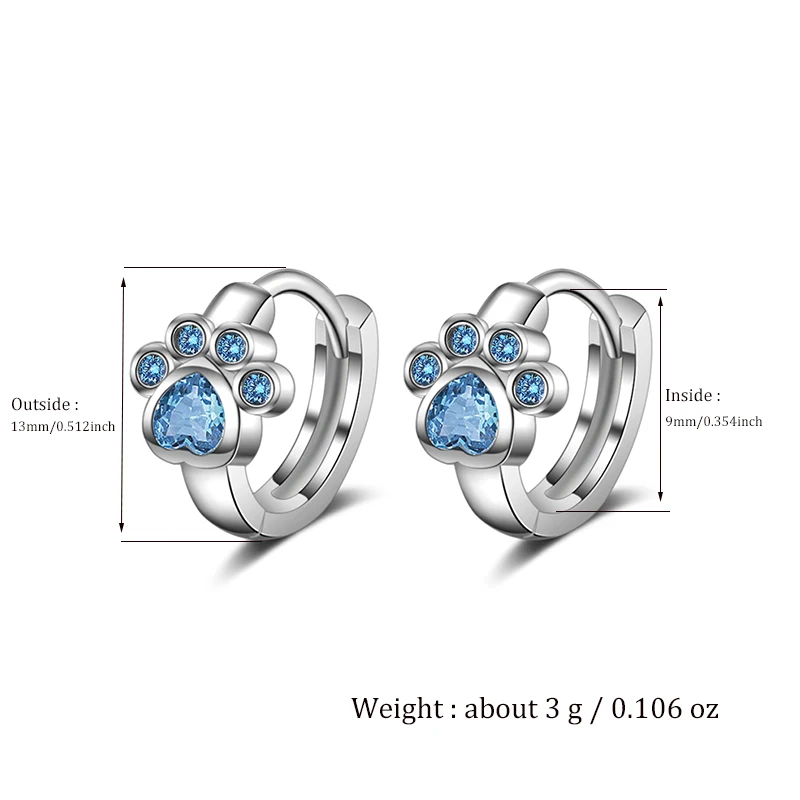 Girls' Lovely Footprint Hoop Earrings Blue/Pink Zirconia Copper Round Circle Cat-Paw Cartoon Ear Piercing Jewelry For Women Gift view 4